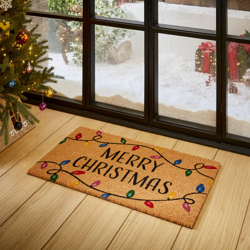 'Christmas Lights' Christmas Coir Door Mat