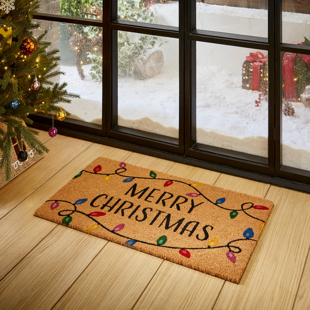 'Christmas Lights' Christmas Coir Door Mat