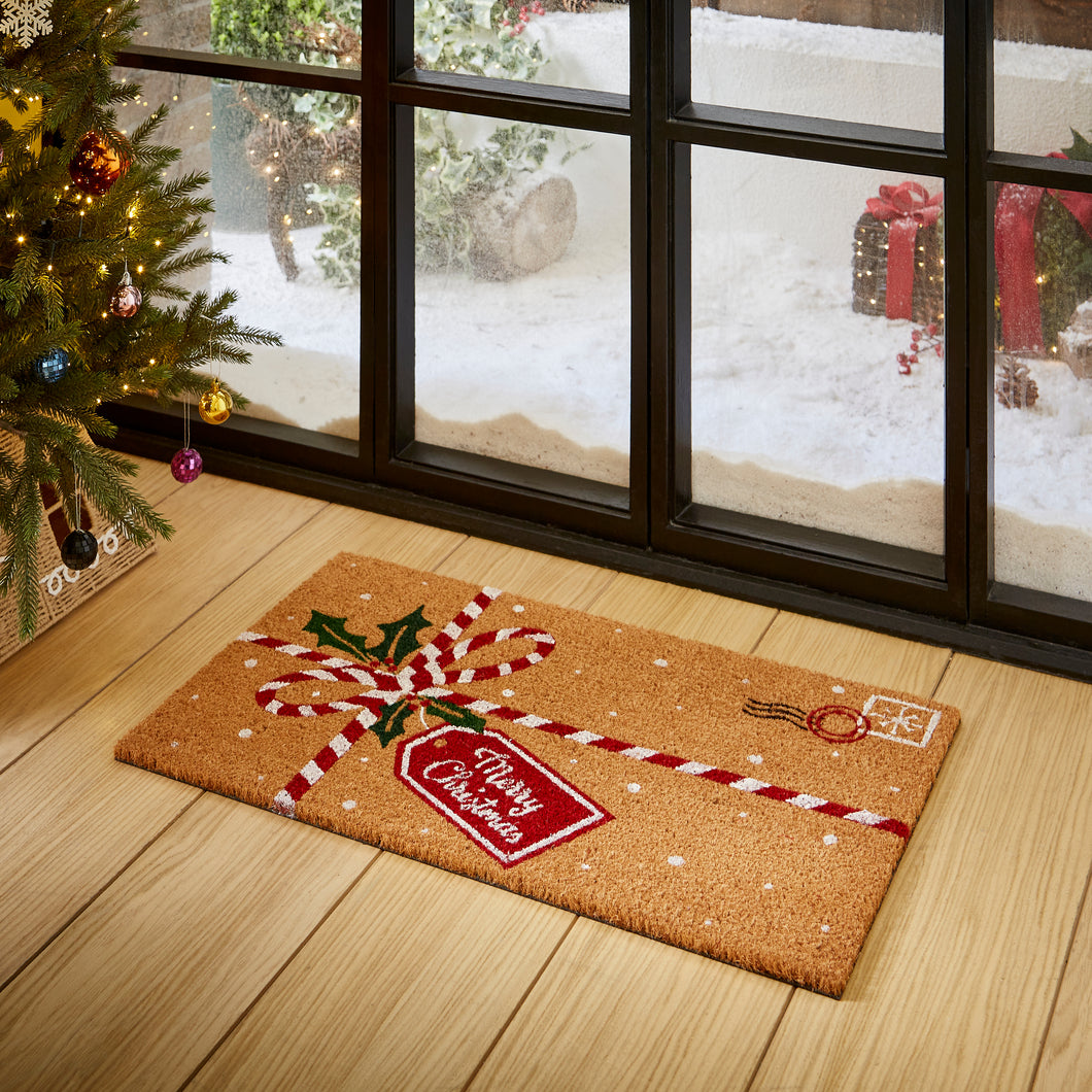 'Parcel' Christmas Coir Door Mat