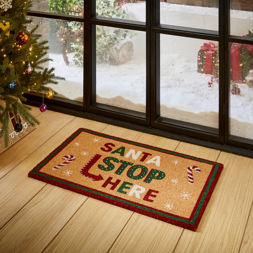 'Santa Stop Here!' Christmas Coir Door Mat