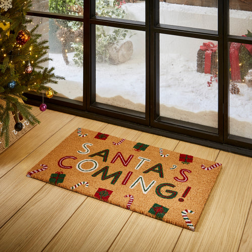 'Santas Coming!' Christmas Coir Door Mat