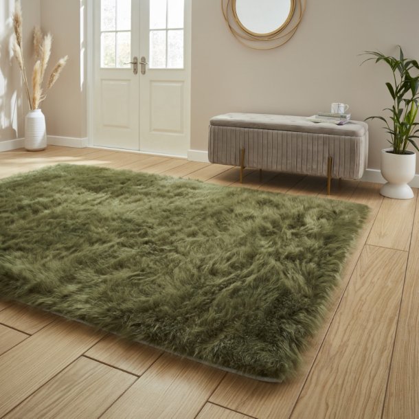 Polar Plush Olive Green soft Shaggy Rug