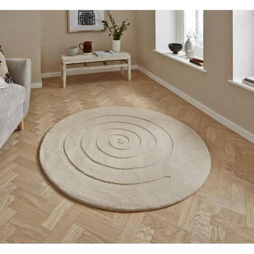 Spiral Ivory circular Rug